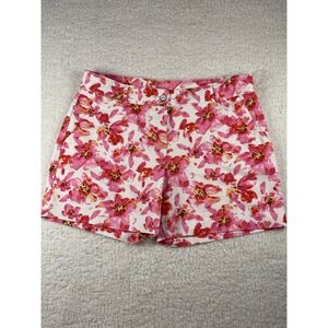 Woman's Size 16 Pink Floral Shorts Stretch Cotton Watercolor By Isaac Mizrahi